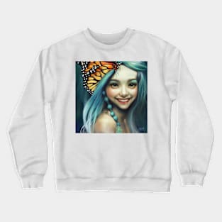 Monarch Butterfly with Blue Hair Crewneck Sweatshirt